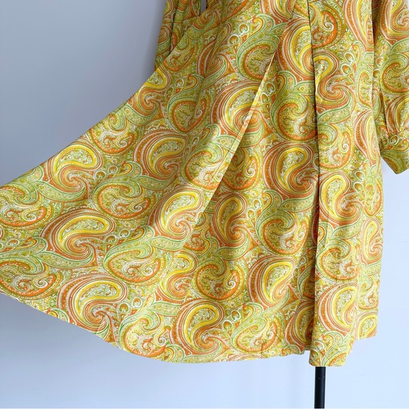 Vintage 60’s Dress Size UK 8 Yellow Paisley Mini Square Neck - Picture 7 of 16